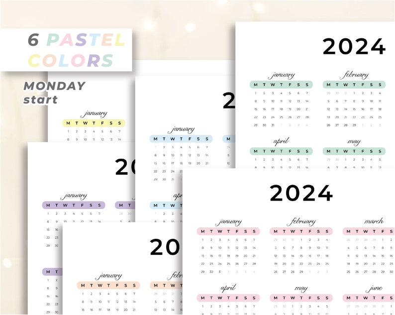 2024 Yearly Calendar PRINTABLE Year at a Glance Minimalist Editable A5