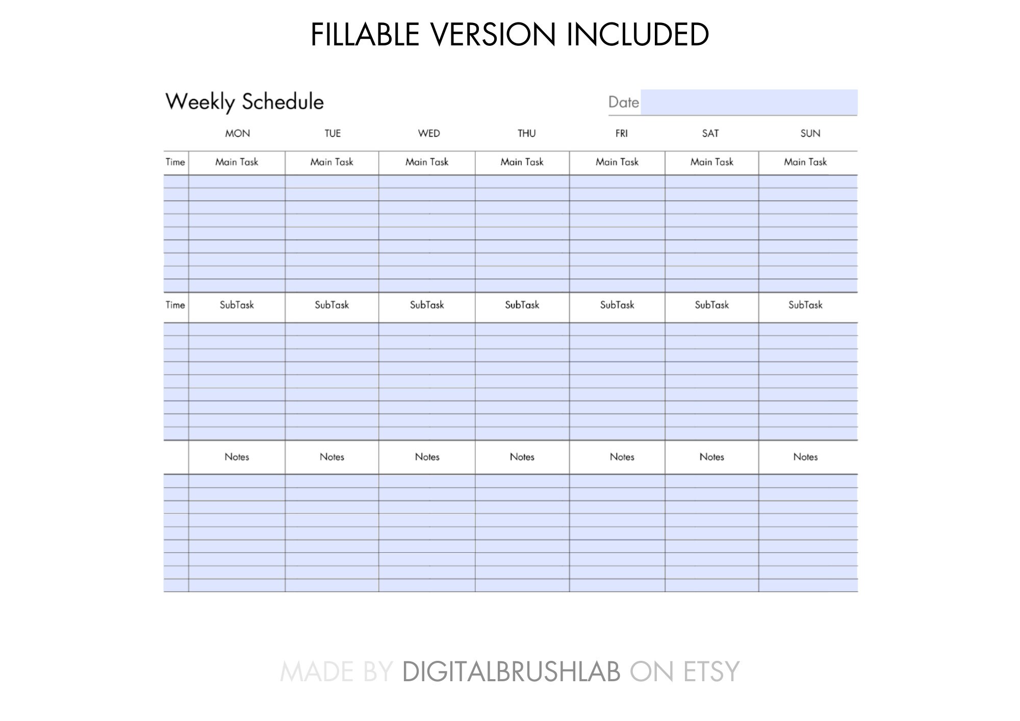 Weekly Planner Printable Landscape, Weekly Planner Fillable Landscape ...