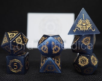 ELDRICH set de dados de rol completo color azul con grabado de brujo