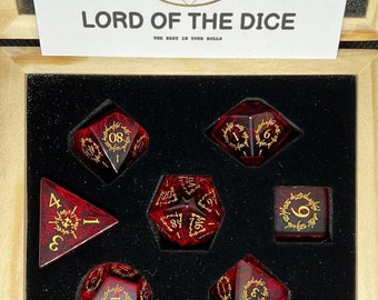 HELLSING complete set of semi-translucent red role-playing dice with gold engraving