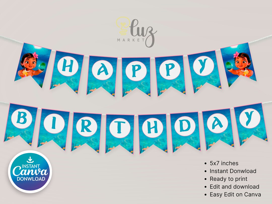 Moana Banner - Moana Birthday Banner - Moana Flags Banner. MOANA ...