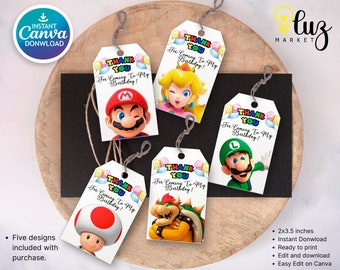 INSTANT DOWNLOAD Digital Super Mario Bros Brothers Luigi Thank You Favor Tags, Birthday Party Printable, Party Favour Favor Tags