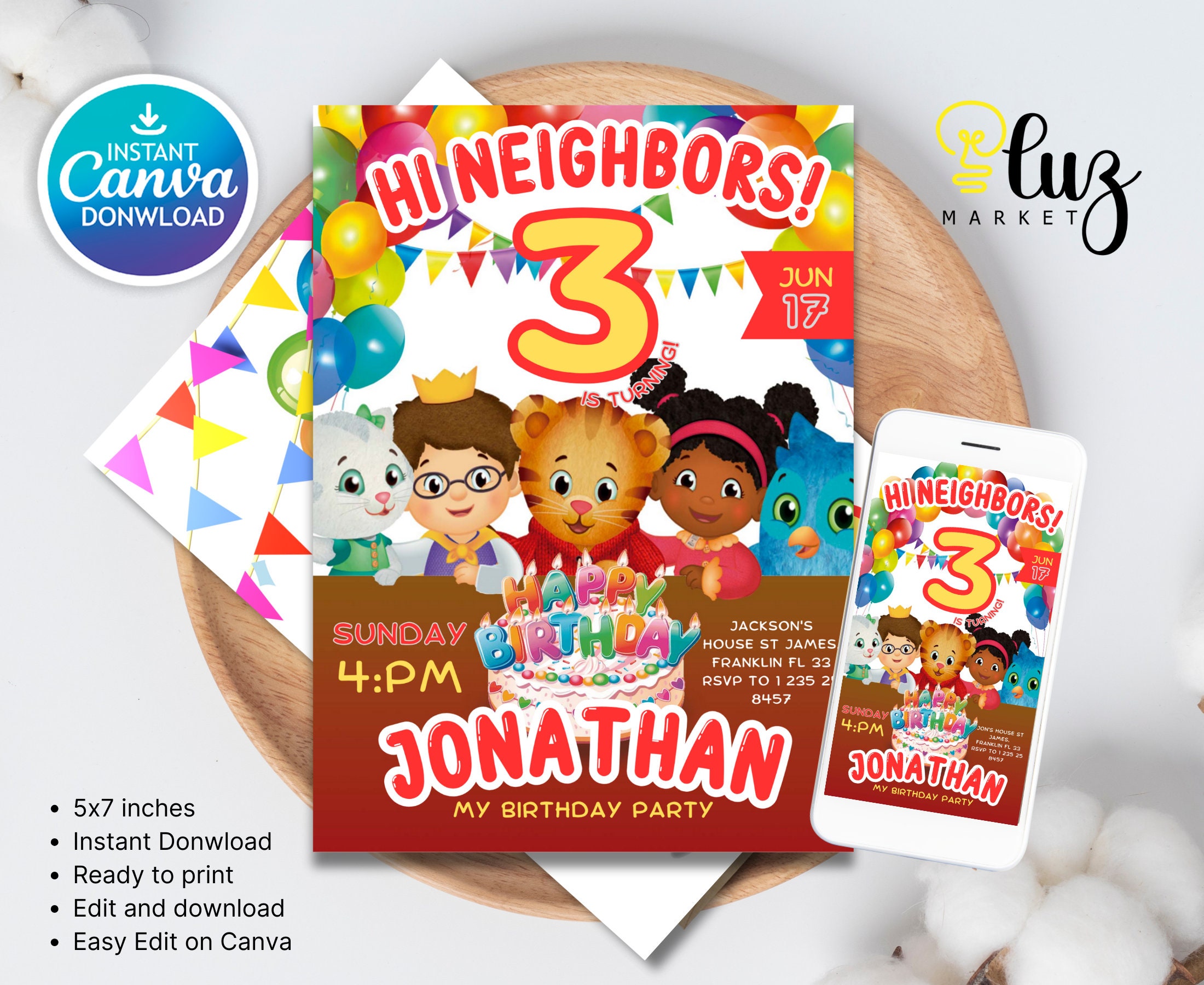 Printable Editable Birthday Invitation, Daniel Tiger Birthday ...