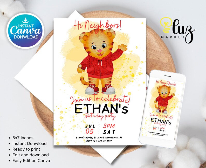 Printable Editable Birthday Invitation, Daniel Tiger Birthday ...