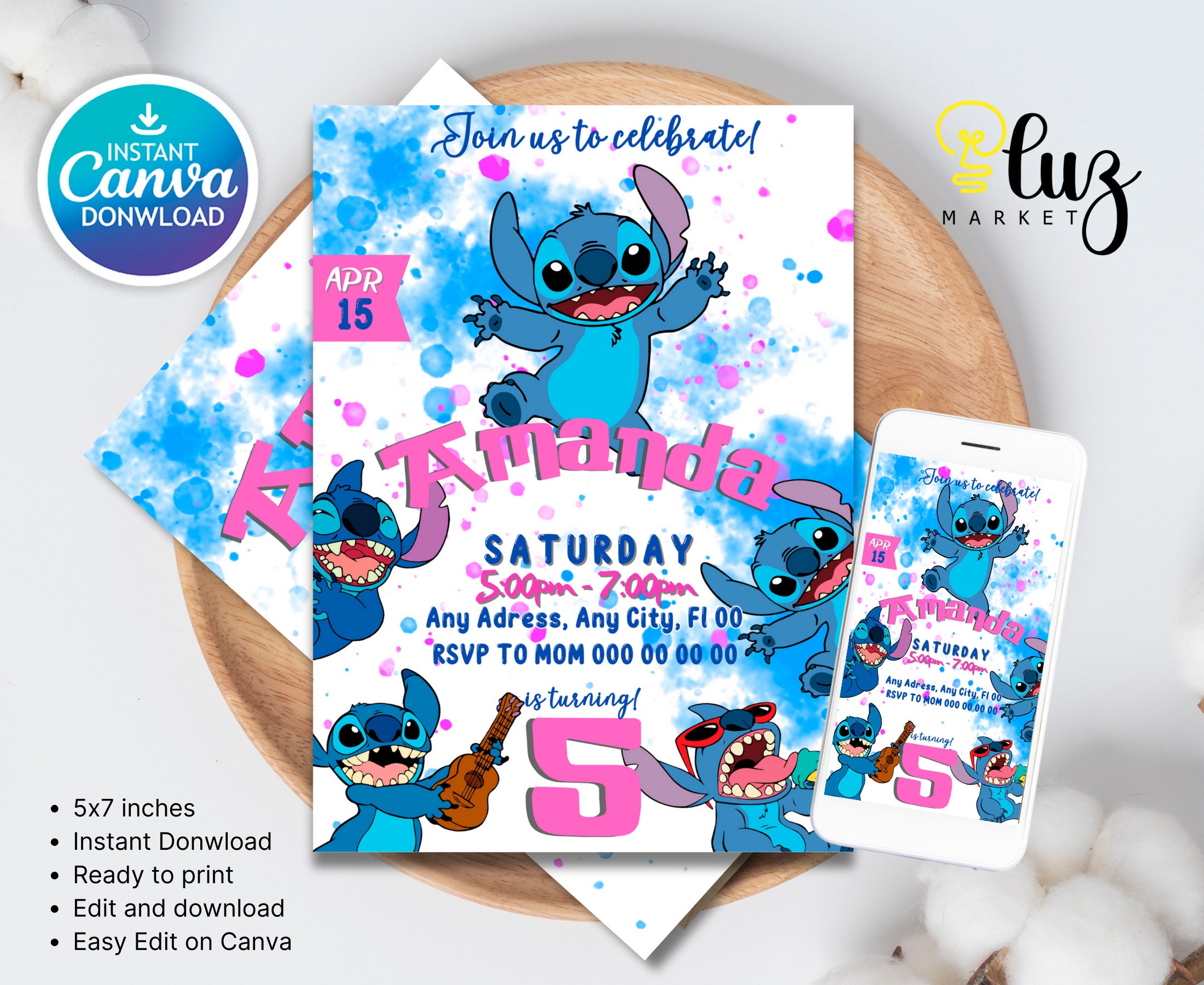  JUN QI 20Pcs Stitch Birthday Party Invitation Cards, Stitch  Birthday Party Supplies ，Stitch Themed Party Invitations : Toys & Games