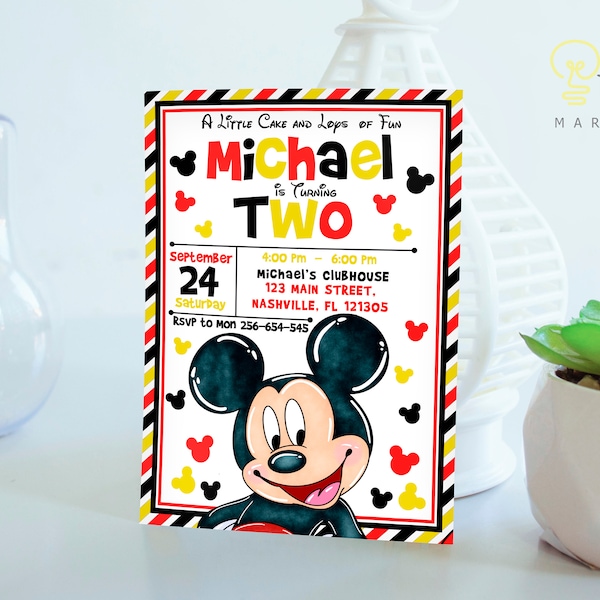 Mickey Mouse First Birthday Invitation Boy Party Editable Template Instant Download Mobile Digital or Printed Invites