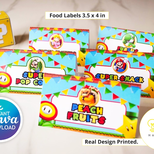 Mario Food Labels | Instant Digital Download | different characters | Printable Birthday Food Tents | Birthday Supplies | Canva Digital File