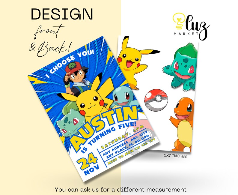 Pokemone Birthday Invitation, Pokemon Birthday Invitation, Pokemon Invitation, Pikachu