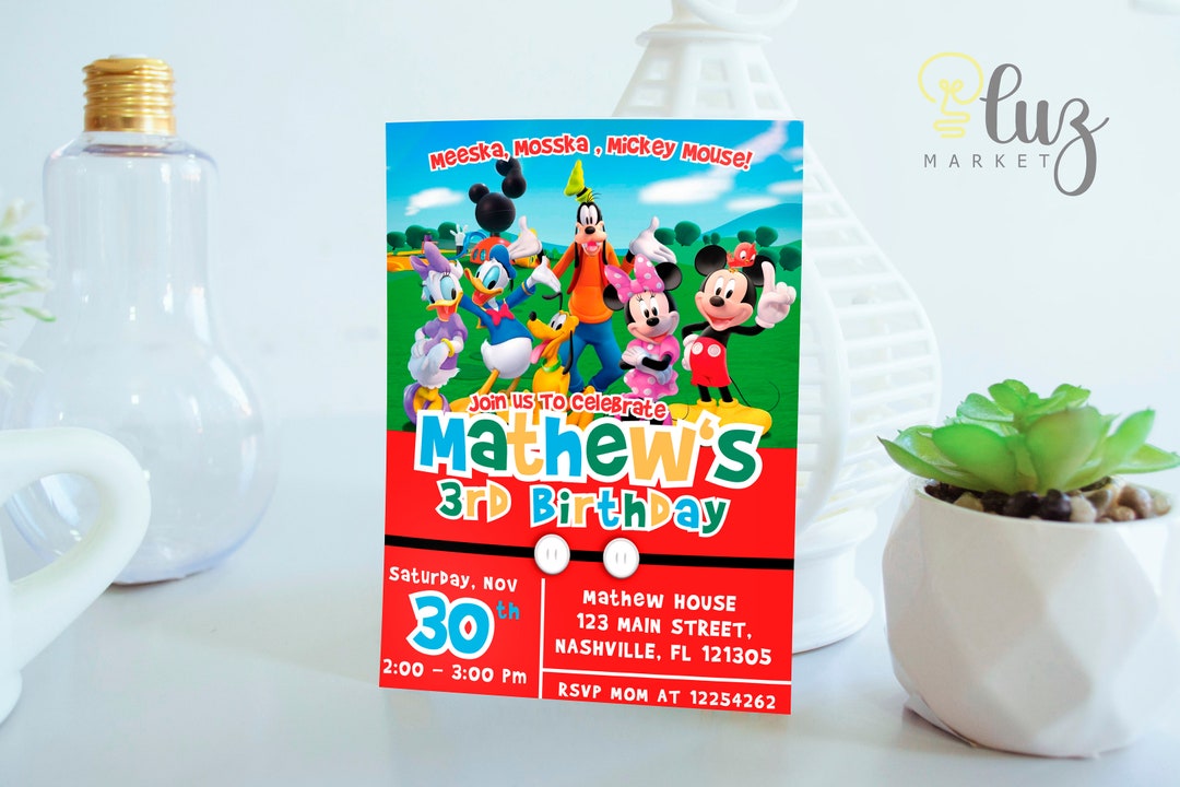 Mickey Mouse First Birthday Invitation Boy Party Editable Template ...