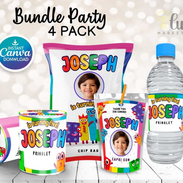 Numberblocks Birthday Party Bundle - Party Treats - Chip Bag - Capri Sun labels - Water Bottle Labels - Personalized