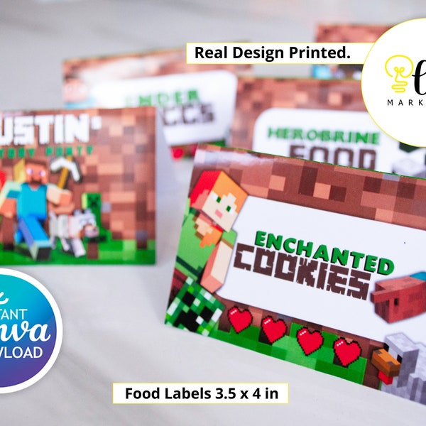 Minecraft Food Labels | Instant Digital Download | different characters | Printable Birthday Food Tents | Birthday Supplies