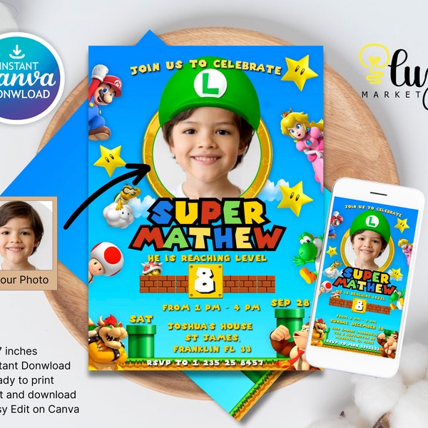 Luigi Birthday Boy Invite | Luigi Birthday Invitation | Luigi Birthday Party Theme Card | Digital Invite | Kids Birthday Invitation 5x7