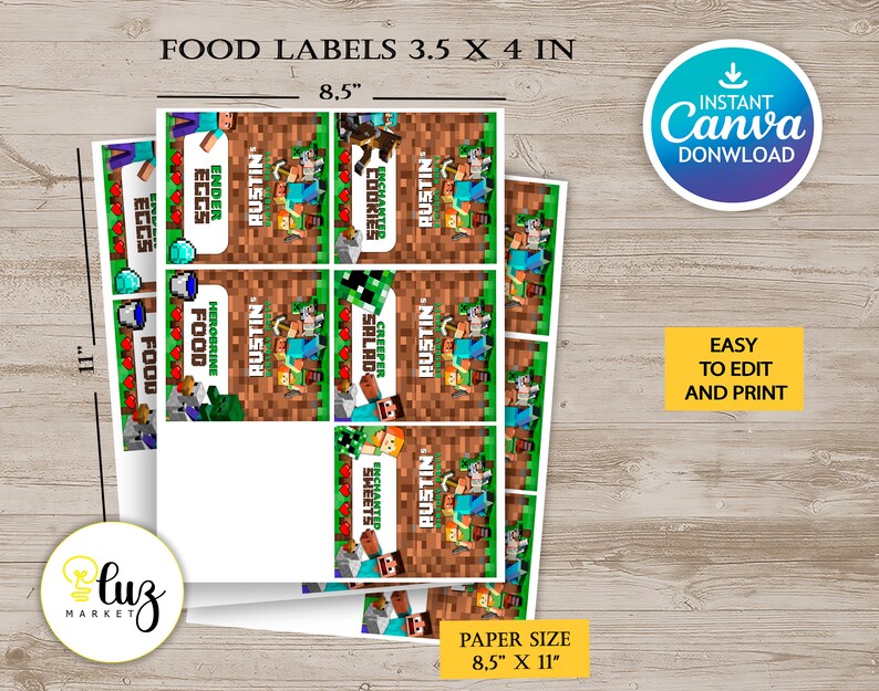 Minecraft Food Labels Instant Digital Download Different Characters ...