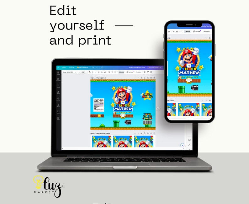 Editable Super Mario Kids Party Bundle Kit, Template Printable, kids Birthday chip bag, kids Editable labels, printable wrapper, editable image 5