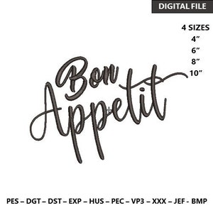 Bon Appetit Embroidery Desing Kitchen Quotes, Embroidery Files, Embroidery Desings, Embroidery Machine, dst, pes