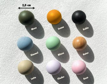 Tiradores para muebles "Kuglig" redondos y coloridos, pomos de madera con forma de bola pintados a mano de madera para bricolaje, habitación infantil.