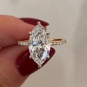 2  CT Marquise Cut Moissanite Engagement Ring 14K Solid Gold 6 Prong With Hidden Halo Ring Elongated Marquise Cut Promise Wedding Gift Ring