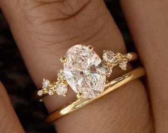 3CT oval cut Moissanite engagement ring solitaire oval Moissanite ring oval 1.5mm thin band Ring Moissanite oval Gold ring Gift For Her