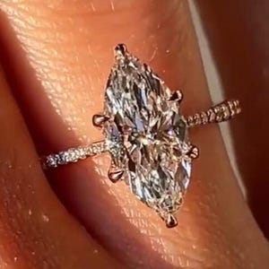 4CT Marquise Cut Moissanite Engagement Ring, 6 Prong Hidden Halo Ring, Marquise Solitaire, 4ct Marquise Cut, Solitaire Engagement Ring