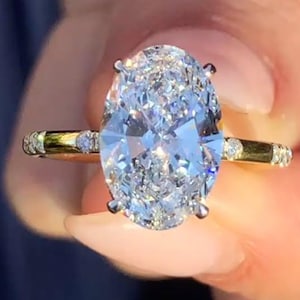 3.50CT Oval Moissanite Engagement Ring Oval Hidden Halo Ring 14k Solid Gold Ring Oval Cut Wedding Ring Oval Solitaire Ring Anniversary Ring