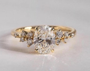 3ct Oval Moissanite Diamond Wedding Engagement Ring in Sterling Silver Ring Antique Ring, Solitaire Ring, Oval Moissanite Ring