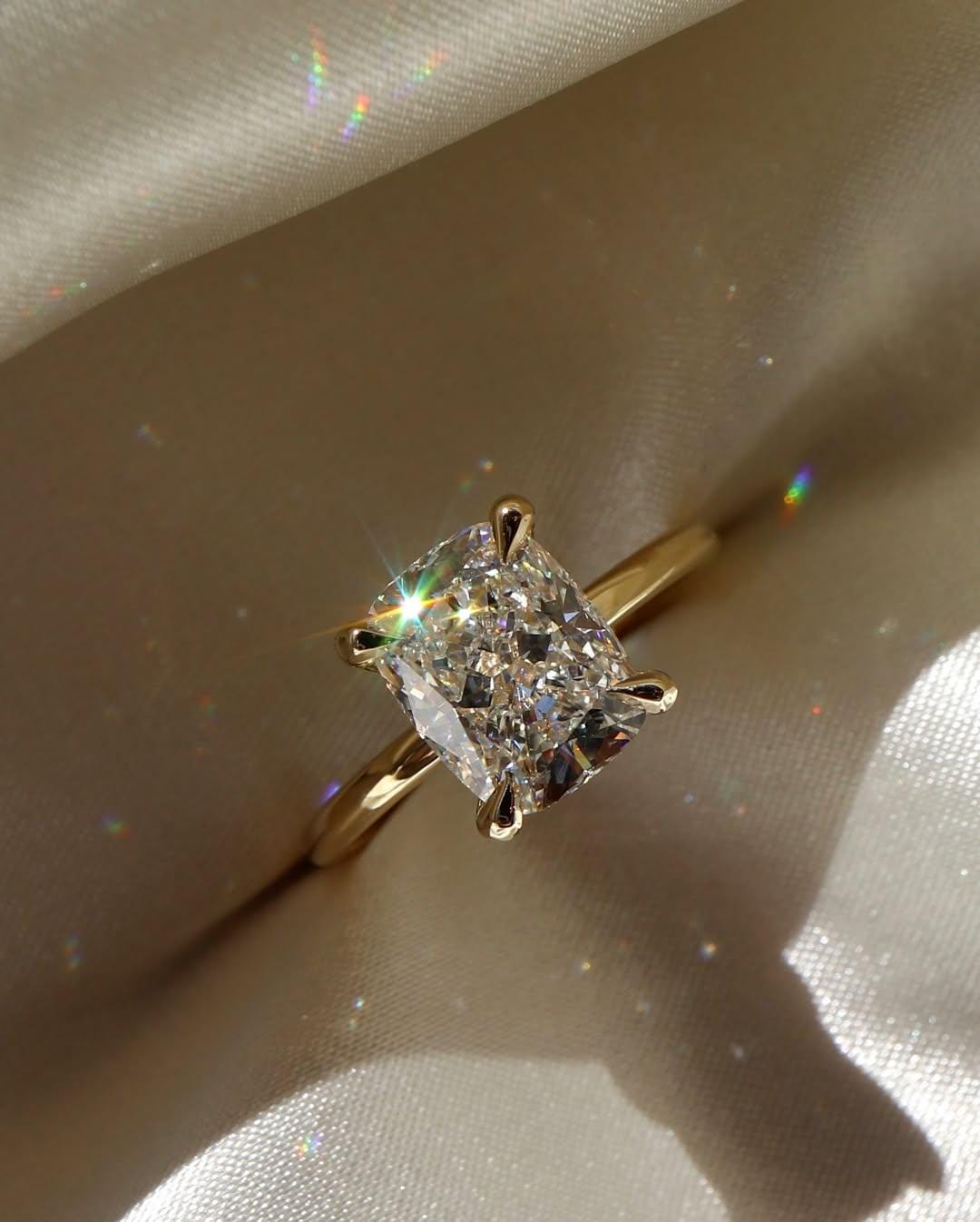 Hidden Halo Ring 3 CT Elongated Cushion Cut Moissanite Engagement Ring Cushion Solitaire Wedding Ring Cushion Bridal ring Anniversary ring