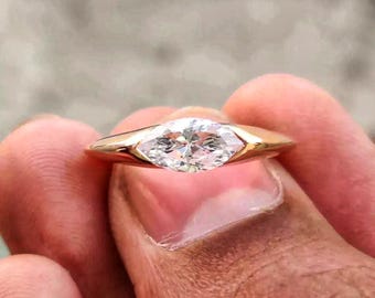 Anillo de compromiso con diamantes cultivados en laboratorio de talla marquesa: bisel medio este-oeste