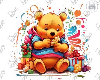 Pooh's Funny Christmas PNG - Where Every Design Radiates with the Magic of the Season,Winnie's Whimsy Unwrapped