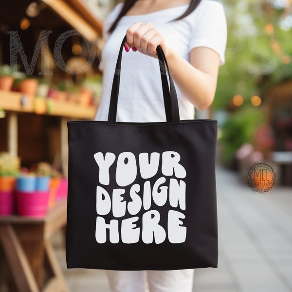 Black canvas bag mock up, shopping bag mock up, grocery tote mock up, high resolution / commercial use