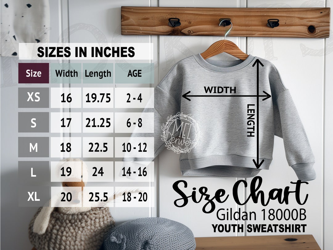 Gildan 18000B Size Chart, Youth Sweatshirt Size Guide, Gildan Youth