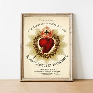 Französischer Sacred Heart Print, Vintage Sacred Heart Printable, katholische Kunst, katholisches Geschenk, französisches Dekor, druckbare Wandkunst, digitaler Download