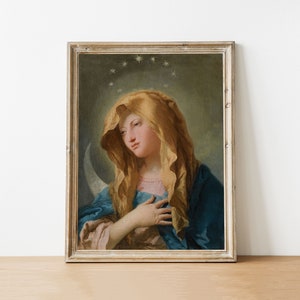 Jungfrau Maria Ölgemälde, katholische Kunst, Jungfrau Maria Porträtmalerei, katholische Geschenke, religiöse Kunst, druckbare Wandkunst, digitaler Download