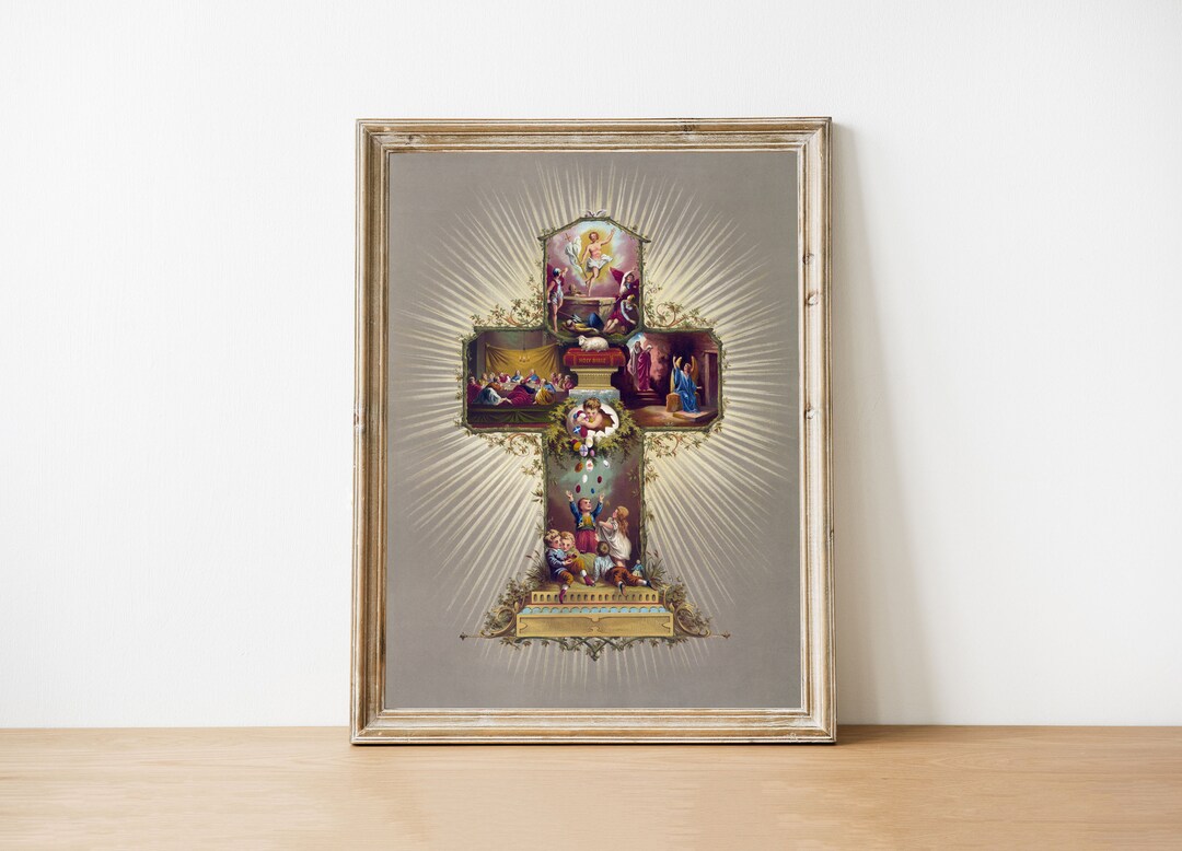Vintage Easter Cross Print Christian Wall Art Easter Decor Catholic Vintage easter cross print christian wall art easter decor catholic