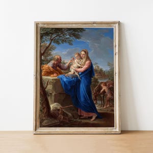 The Rest on the Flight into Egypt Oil Painting: Catholic Wall Art, Antique Decor