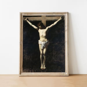 Christ on the Cross Oil Painting, Catholic Wall Art, Traditional Decor, Antique Religious Print, Moody Catholic Gift, Digital Download