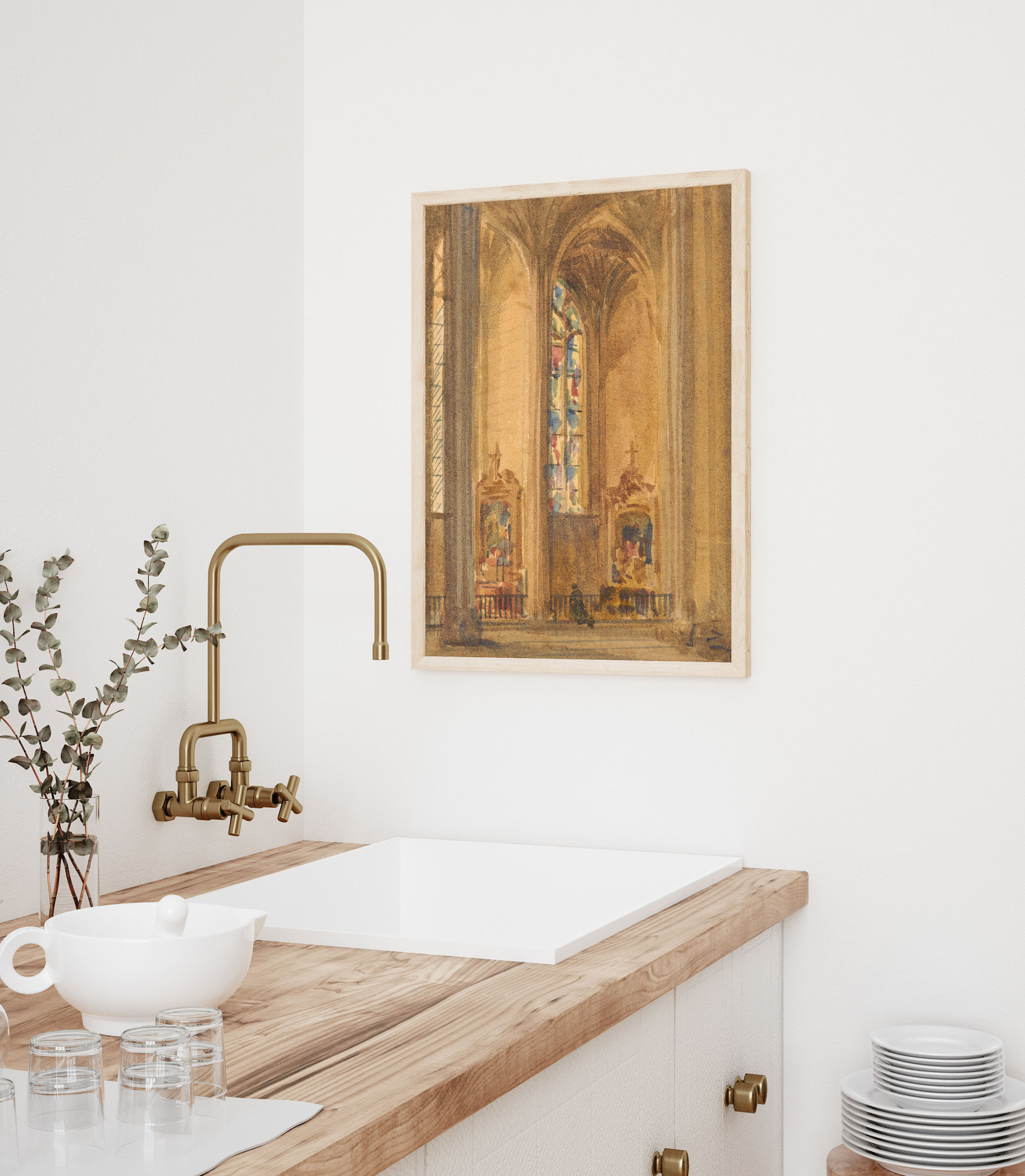 Church Interior Watercolor Painting: Catholic Wall Art, Watercolor ...