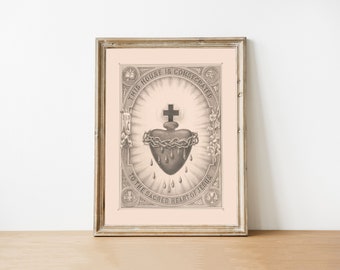 Sacred Heart Print, Vintage Sacred Heart Art, Sacred Heart of Jesus Printable, Catholic Art, Catholic Gift, Digital Download