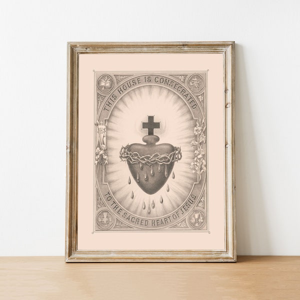 Sacred Heart Print, Vintage Sacred Heart Art, Sacred Heart of Jesus Printable, Catholic Art, Catholic Gift, Digital Download