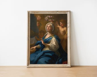 Antikes Ölgemälde der Heiligen Cecilia: Katholische Wandkunst, viktorianisches Dekor, religiöses Geschenk