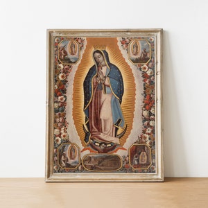 Pintura al óleo Virgen de Guadalupe, Impresión Virgen María, Arte Católico, Regalo Católico, Arte Mexicano, Arte de pared imprimible, Descarga Digital