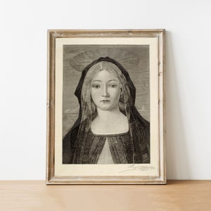Vintage Virgin Mary Print: Catholic Art, Bedroom Wall Decor, Catholic Gift