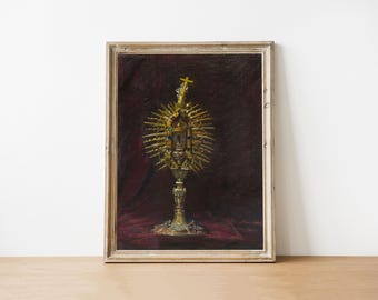 Relikt Monstranz Ölgemälde: Katholische Kunst, Antikes Dekor, Religiöses Geschenk, Digitaler Download