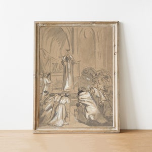 Antique Catholic Mass Print, Traditional Catholic Art, Neutral Wall Art, Catholic Gift, Bedroom Wall Decor, Printable Art, Digital Download