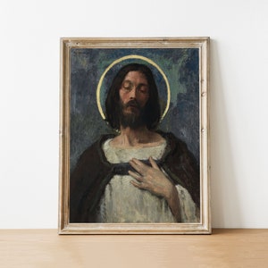 Rustic Jesus Christ Portrait Oil Painting: Catholic Wall Art, Antique Decor, Catholic Gift