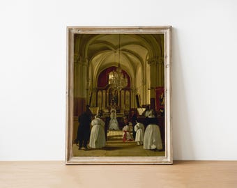 Antikes Erstkommunions-Ölgemälde: Katholische Wandkunst, traditionelles katholisches Geschenk, digitaler Download