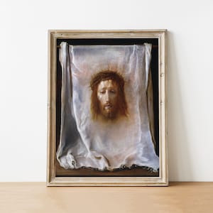 The Veil of Veronica-olieverfschilderij, Jesus Art, Catholic Art Print, traditioneel katholiek geschenk, Jesus Wall Art, afdrukbare kunst, digitale download