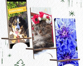 Suporte de celular de madeira com estampa de pata, presente para amantes de cães, impressão UV