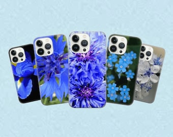 Floral Phone Case, Blue Flower Print, Soft TPU Gel Cover
