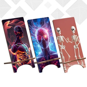 Anatomy Wood Phone Stand, Bone Holder for iPhone 14 13 12 11 Pro Max, Samsung S23 S22 S21, Pixel 7A Pro 6A