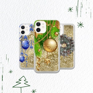 Sparkling Xmas Liquid Glitter Phone Case for iPhone 15 14 13 12 11 XR SE Pluss Pro max Decorations Cover
